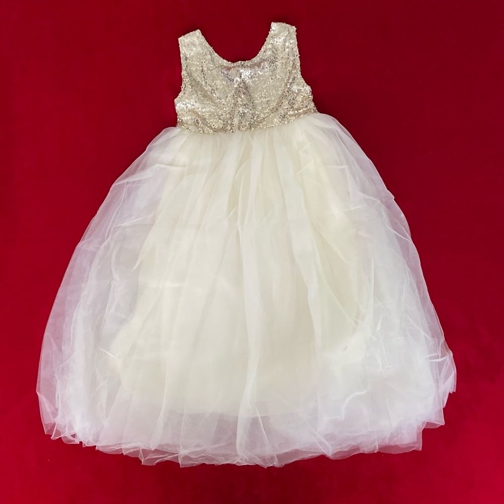 Nicolette's Couture Girl's Sleeveless Lined Gold Sequin Top Flower Girl Dress 4